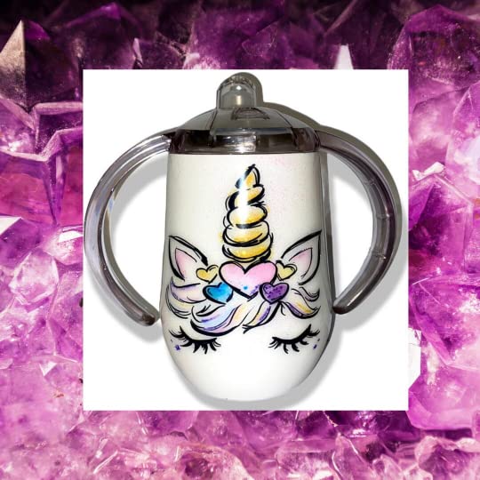 Jemley Sippy Cup Tumbler Unicorn Sippy Cup Unicorn Sparkles Toddler Girl Sippy Cups with Lid & Handles | Unicorn Gifts for Girls | Unicorn Party | Girl Sippy Cup | Handmade