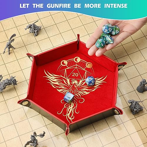 2 Pcs Portable Folding Dice Rolling Tray Set for RPG DND Table Games - PU Leather and Velvet Holder Storage Box - Dragon and Phoenix - Thumbnail 6