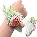 Yokoke Artificial Succulent Boutonniere Bouquet Corsage Wristlet Vintage Silk Fake Pink Flowers flocked Plants For Groom Bride Wedding Decor 2 Pcs (Wristlet)