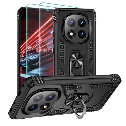 Handyhülle für Xiaomi Redmi Note 14 Pro 5G Hülle : 14 Fuß Fallschutz nach Militärstandard Hülle mit Schutzfolie 360 Metall Ring Ständer Stoßfest/Kratzfest/Fallsicher hülle für Note 14 Pro-Schwarz