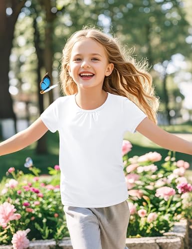 Image of Girls Short Sleeve Shirts Cotton Crew Neck T-Shirt Kids Plain Tees Tops Size 5-12 Years
