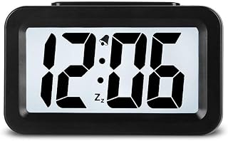 Hense Creative Nightlight Smart Light Alarm Clock Bedside Desk Table Electronic Clock Battery Operated Mute Luminous Alarm Clock with Adjustable Light HA35 (Black)