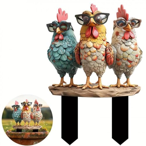 Zqkimzi Garden Stakes Outside, Chicken Garden Stakes, Acrylic Ground Plug, Pot Decoration Stakes, Outdoor Plant Stakes, Yard Decoration Stakes for Garden, Farm, Yard, Lawn and Pathway