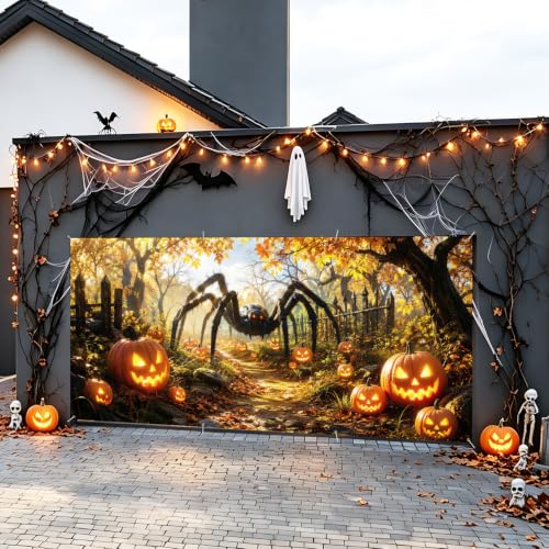 Image of Halloween Garage Door Decorations 6 x 13 ft, Giant Spider Cover