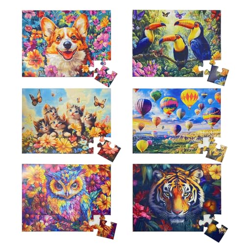 Jigso, 6 Puzzles avec 20 Grandes pièces, Grands Puzzles, colorés, pour Enfants Les Personnes âgées, maladie d'Alzheimer, Jeux de mémoire et de cognition pour Les...