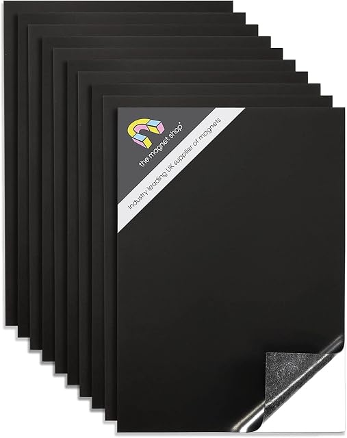 TMS A4 Magnetic Sheets Self-Adhesive, 10 Pack (30 x 21cm) Magnetic Sheets for Die Storage, Crafts, Fridge Magnets, Van, Car or Vehicle Signs - Flexible Motorway Grade Sticky Back Magnet [0.85mm thick]