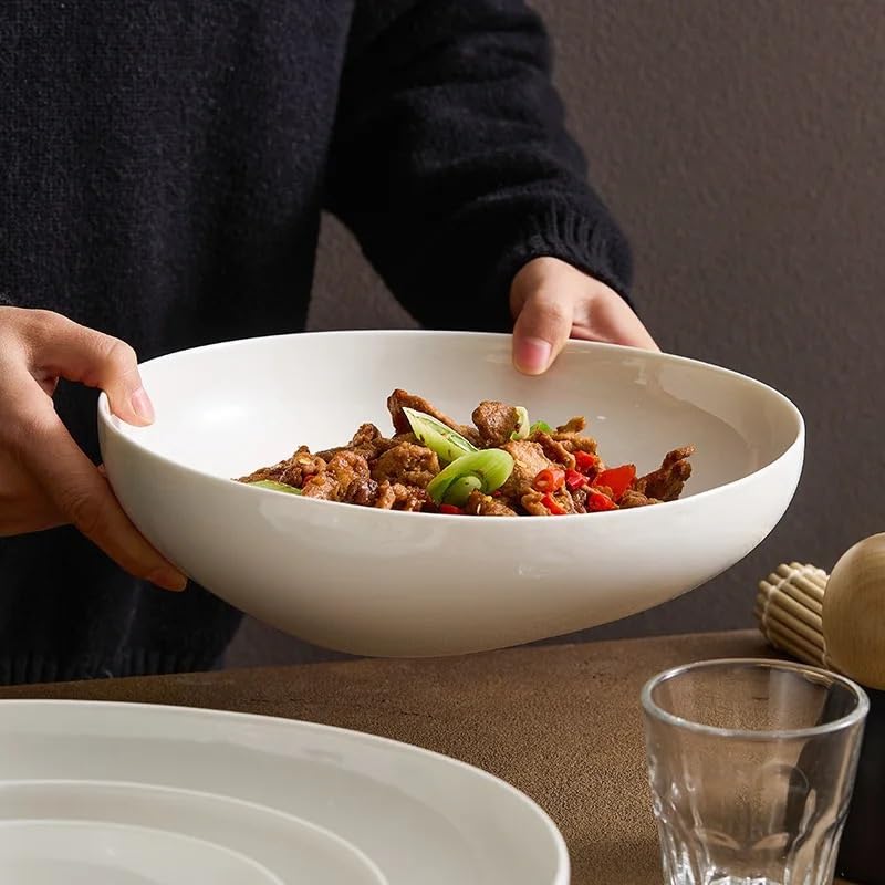 Assiettes Service de Table Bol profond simple blanc for restaurant occidental, bol à salade de fruits en céramique, assiette à soupe de style japonais for la vaisselle d'hôtel Assiette(8 inches)