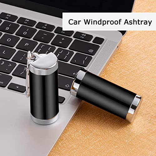 Portable Ashtray With Lid, Vovcig Windproof Ashtray With Lid Metal Car Ash Tray With Keychain For Car Outdoor Cigars (Black) #TOP3