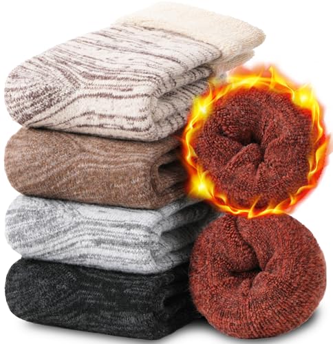 Image of EBMORE 5 Pairs Women Merino Wool Boot Socks Warm Thermal Winter Thick Hiking Cozy Cabin Crew Comfy Socks for Ladies
