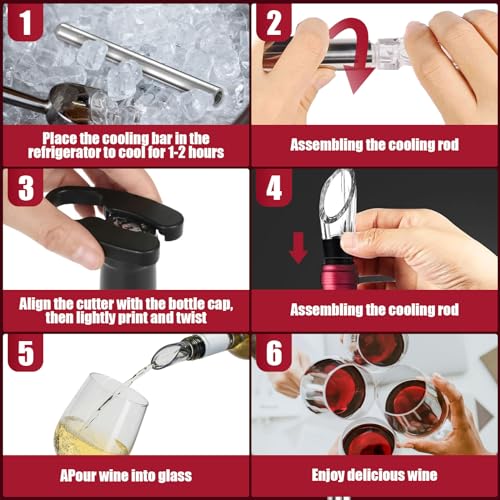 Foto von GUHAOOL Weinkühler Set, 7-in-1 Premium Weinkühlstab, Weinkühler Stab aus Edelstahl,inkl. 2 Stäben+2 Ausgießer+2 Flaschenverschluss+Folienschneider,Bar Geschenk Frauen Männer,Rot- Weißwein Geschenkset
