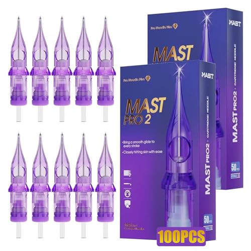 Mast Pro2 Tattoo Cartridges Nadeln Set Mixed Size 100 Stück #12 0.35mm Standard Bugpin Round Liner Curved Magnum Shader Tattoo Nadeln 1RL 3RL 5RL 7RL 7M 9M 11M 7RM 9RM 11RM für Tattoo Maschine Pen