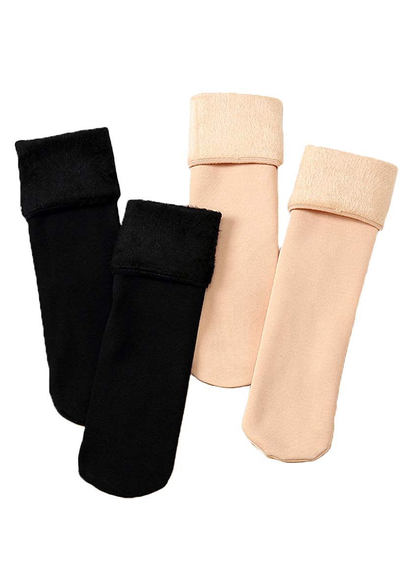 YMINGUnisex Thick Velvet Winter Socks Floor Socks Snow Socks Cotton Socks 4-6 Pairs, 4 pairs black nude, One Size