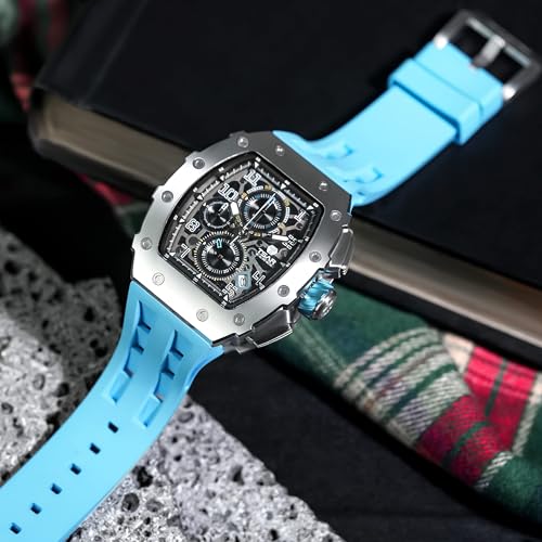 Image of Tsar Bomba Mens Watches Quartz Wristwatch for Men Waterproof 50M Analog Luxury Tonneau Chronograph Calendar Date Men's Dress Business Work Watch Gift for Men