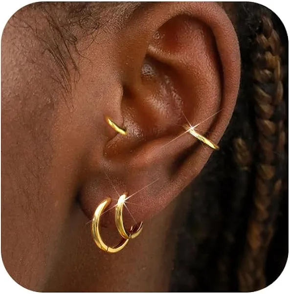 Supneer 4 Pairs Small Gold Hoop Earrings for Women Gold Hoops Men 18K Huggie Earrings Hypoallergenic Cartilage Mini Dainty Sleeper Jewelry Set 6mm 8mm 10mm 12mm