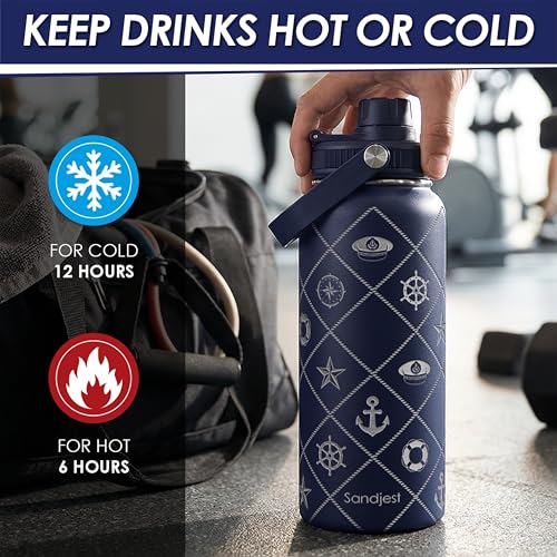 Image of SANDJEST Boat Captain Insulated Stainless Steel Water Bottle 32oz, Vacuum Chug Lid Travel Tumbler for Men Friends Dad Brothers, Gift for Birthday Christmas Fathers Day