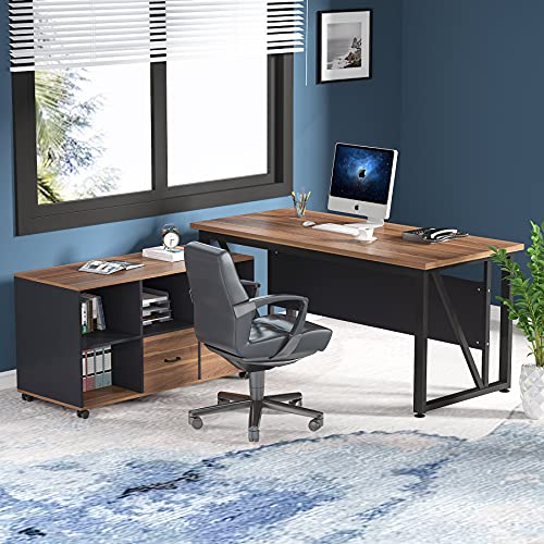 Tribesigns 55 Inches Executive Desk And 43" Lateral File Cabinet, L-Shaped Computer Desk Home Office Furniture With Drawers And Storage Shelves, Office Table With Cabinet,Rustic #TOP5