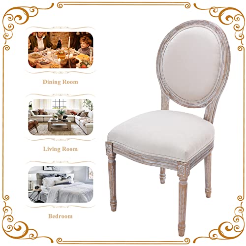 Colamy French Country Dining Chairs Set Of 2, Upholstered Farmhouse Dining Room Chairs With Round Back, Solid Wood Legs, Accent Side Chairs For Kitchen/Living Room/Bedroom- Beige #TOP6