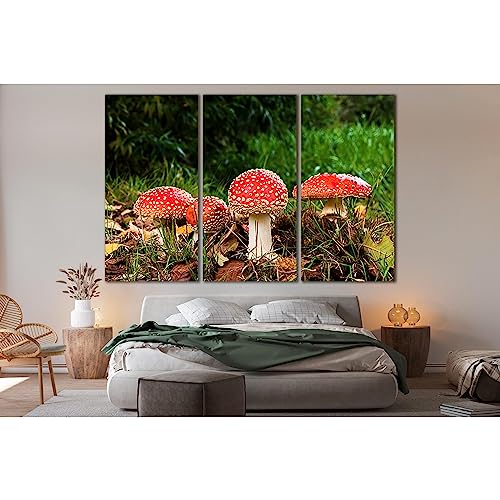 Lienzo decorativo tríptico de setas místicas bosque de otoño rojo 115 x 75 cm