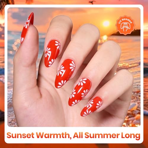 Image of Beetles Orange Gel Polish Set - Scarlet Sunset Collection, Red Coral Orange Fall Gel Polish Kit UV LED Soak Off for DIY Nail Art Manicure Gifts for Women