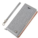 iPhone 7Plus Case iphone 8 Plus Leather Case canvas Wallet Slim Fit Folio Book Cover Flip Wallet Case With [Business Card Holder] for iPhone 8 Plus / 7 Plus (7plus/ 8plus 5.5inch, Grey1)