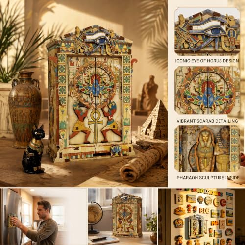 Awwwvora 3D Wooden Puzzle Egyptian Mummy Temple, Mini Mechanical Fridge Magnet & Desk Decor, Easy Assembly DIY Craft Kit for Teens & Adults Age 14+, Ancient Egypt Gift & Room Aesthetics - Image 5