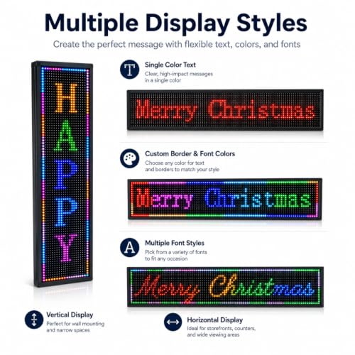 Image of WiFi Programmable LED Sign 40 inch x 8 inch, Outdoor P10 Store Sign | IP65 waterproof, 4500 cd /m brightness, full color text /logo display, app /PC /USB control, horizontal /vertical modes