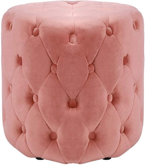 Deep Buttoned Round Ottoman Stool Seat Multi-Functional Footstool Chair Bed End Stool Children Toy Chest Milking Stool Feet(40 * 40 * 38 Pink)