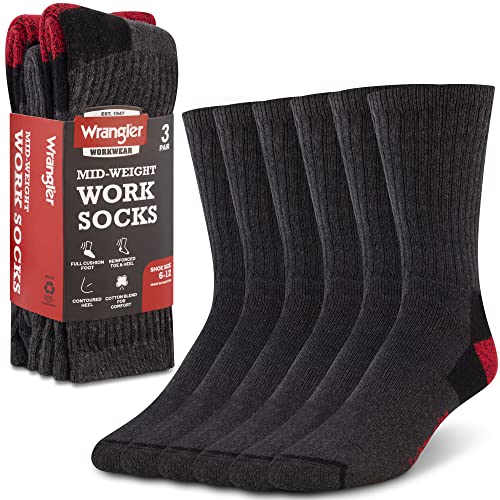 Wrangler Mens Med Weight Outdoor Socks Size 6-12 - Cushion Work Socks For Men (Grey (/Red/Grey) #TOP24