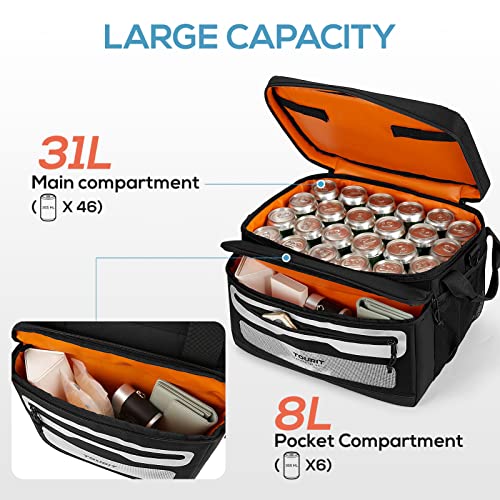 Tourit Soft Cooler Bag 40/52 Can Large Collapsible Soft Sided Cooler 33/39 L Beach Portable Cooler Ice Chest Insulated For Picnic, Beach, Trip, Black #TOP2