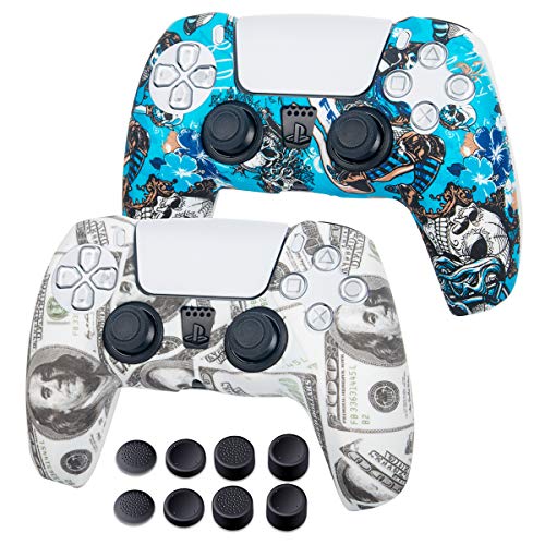 PS5 Controller Skin - 2 Pack PS5 Silicone Covers with PS5 Controller Grips - Anti-Slip Protector Accessories for PlayStation5, PS5 Digital Edition - 8 x Thumb Grips for PS5 - Witch&Balin