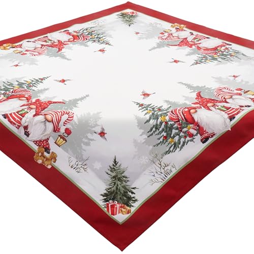 Tischdecke Weihnachten 85x85 Wichtel Rot Weiß Mitteldecke Winter...