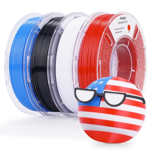 Image of AMOLEN PLA 3D Printing Filament Bundle 1.75mm, Black White Red Blue 250g X 4 Spools Pack 3D Printier Filament, 1KG /2.2 lb in Total, Compatible with Most FDM Printer and 3D Pen