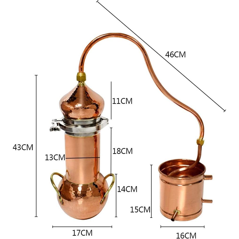Copper Moonshine Still, 2L/3L Pure Copper Alembic Still, Household Small Fresh Flower Essential Oil Distiller, with Cooling Tube, for Whiskey, Moonshine Essential Oils, Distilled Hydrosol