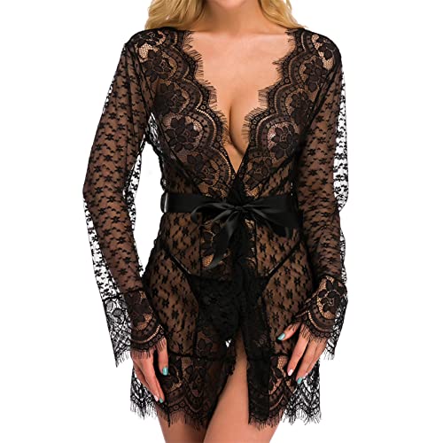 Genérico 2026 Camisón Informal Femenino Holgado de Longitud Media con Elegante Encaje en el Escote y diseño cómodo para Dormir (Black, XXL)