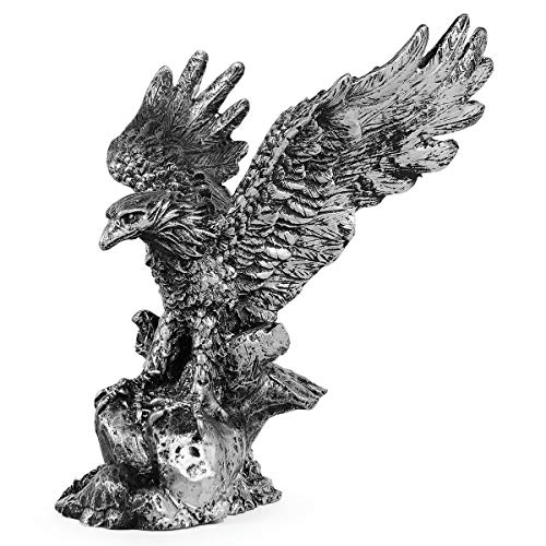 Águia Rocha Estatua Decoração Resina Poder Força Escultura (Prata)