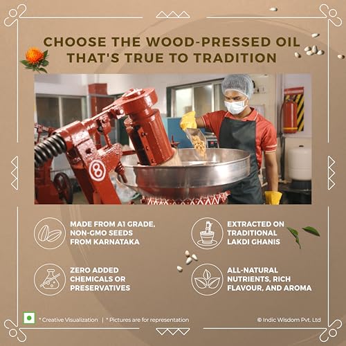 Image of IndicWisdom Wood Pressed Safflower Oil 5 Liter (Cold Pressed Safflower Oil - Extracted on Wooden Churner)