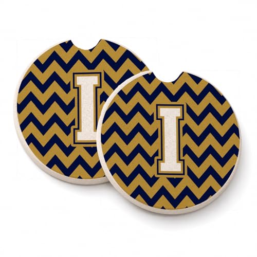 Caroline's Treasures CJ1057-ICARC Letter I Chevron Navy Blue and Gold Set of 2 Cup Holder Car Coasters Absorbent Sandstone Coasters for Car Cup Holders Gifts for Men or Women, Large, Multicolor