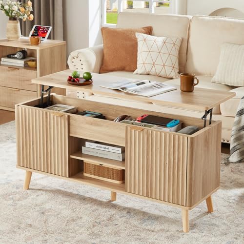 LEYAOYAO 48' Fluted Lift Top Coffee Table with Hidden...