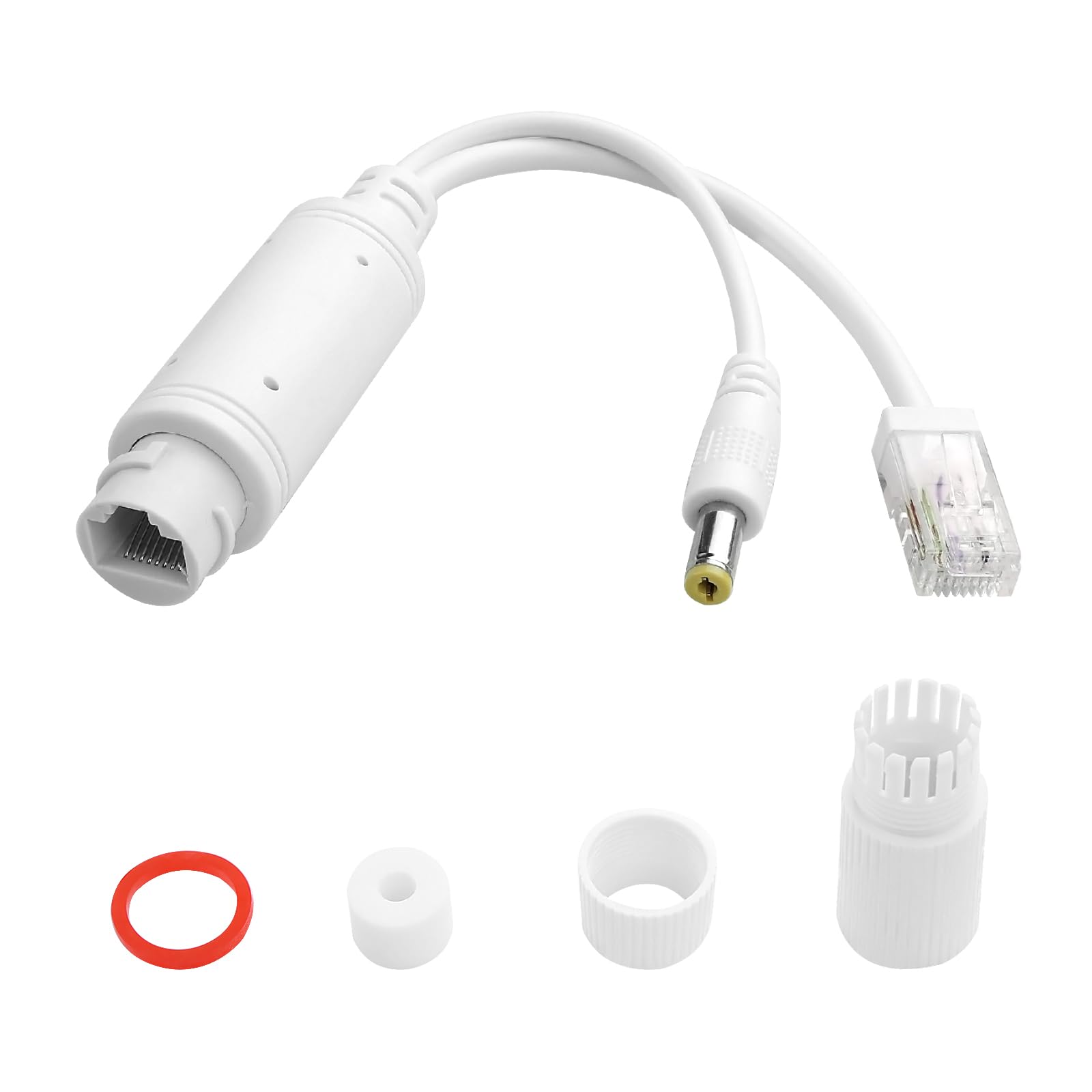 TIENFOKOTA Splitter PoE Power Over Ethernet da 48 V a 12 V IP55 impermeabile, connettore DC 5,5 x 2,1 mm, IEEE 802.3af/at, adatto per telecamere IP, bianco (1 pezzo)