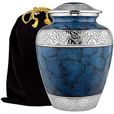Trupoint Memorials Cremation Urns for Human Ashes - Decorative Urns, Urns for Human Ashes Female & Male, Urns for Ashes Adult Female, Funeral Urns - Blue, Large Cover