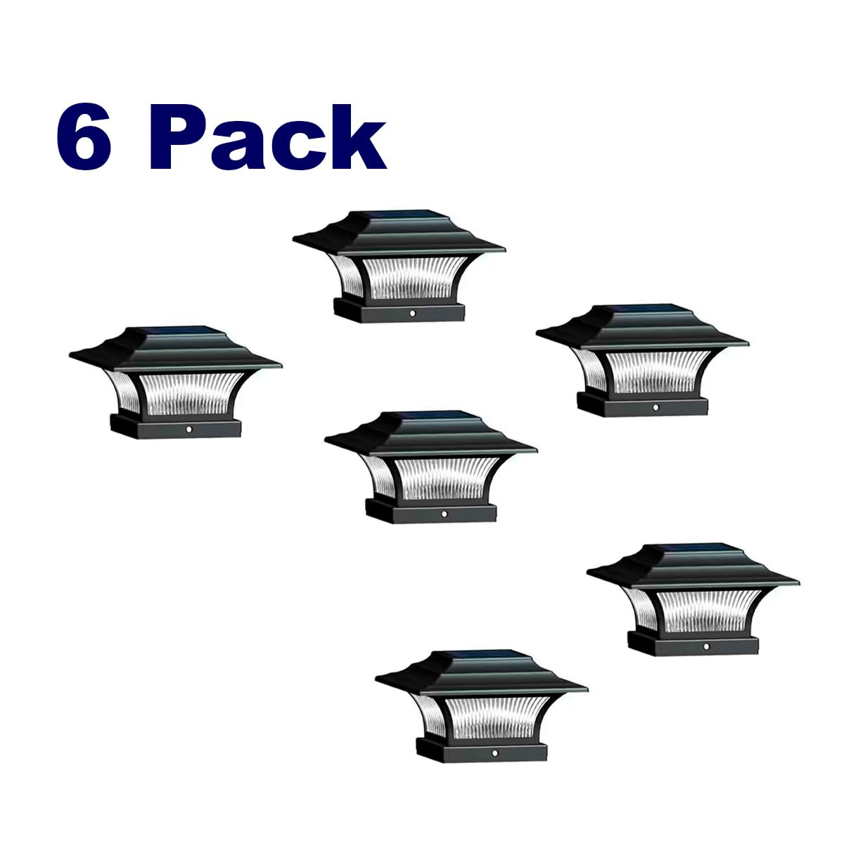 NINJAMO Outdoor LED Post Cap Solar Powered Cap Weather Resistant Black for 4x4 and 6x6 Post 10 Lumens LED 3000k Warm Light Patio Garden Decoration 8 Hour Dusk to Dawn Sensor (Black, 6 Pack)