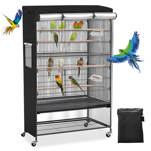 Image of Roasivi Universal Large Bird Cage Cover Bird Cage Covers for Night Light-Blocking & Breathable Fit for Parrots and Other Small Animals Waterproof Durable Oxford Fabric 26 inch L x 19 inch W x 40 inch H Black