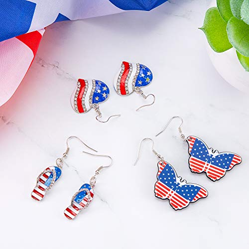 Hicarer 6 Pairs American Flag Earrings for Women USA Patriotic Dangle Earrings for Labor Day, 4th of July Red White Blue Decorations for Party Favors(Stylish Style)3