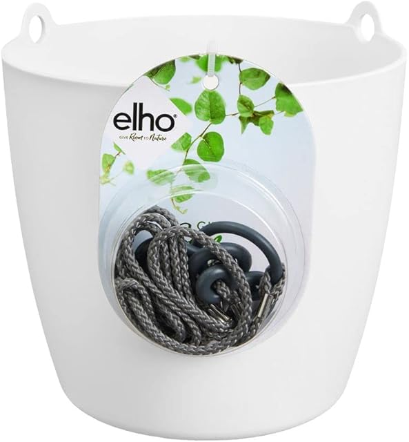 Elho Brussels Hanging Basket 18 - Flower Pot for Indoor - Ø 18.3 x H 18.0 cm - White/White