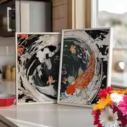Toile Koi Fish Yin Yang Feng Shui 60x90cm sans cadre pour decoration murale