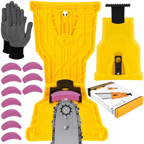 Afilador de Motosierra Portátil, Kit de Afilador de Cadenas de Motosierra con 10 Piedras de Afilar y un Par de Guantes, Afilador Cadena Motosierra Universal, Afilador de Cadena Profesional
