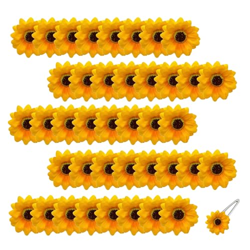 Lot de 40 Têtes De Tournesol Artificielles, 7 CM Têtes De Tournesols artificiels Tournesols En Soie Fleurs Artificielles Fleur Artificielle Tête Fleurs De...