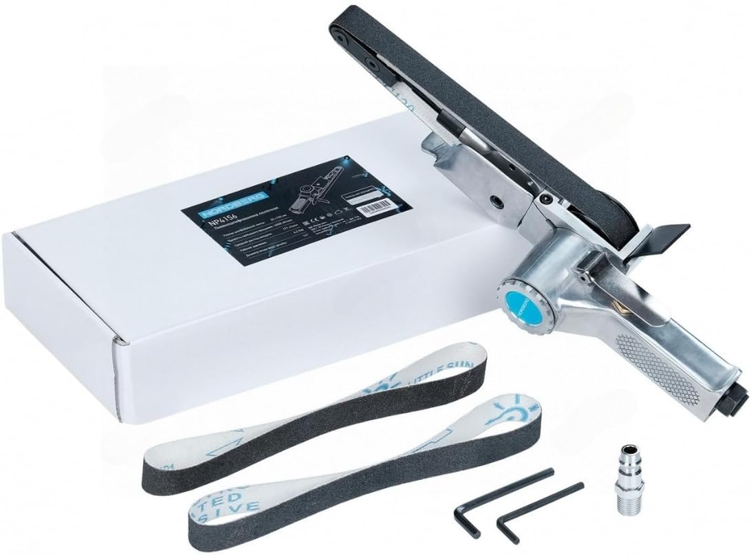 NORDBERGAir Belt Sander pneumatic NP4156 20 x 520mm, 1/4", 16 000 rpm, Polisher, Rust Removal, Right Angle Sanding Tool, Home Improvement, Woodworking Tools, Heavy Duty, with 3pc Sanding Belts