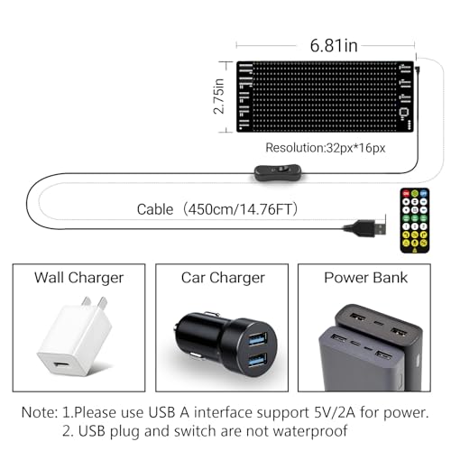 dalattin Devil Eyes Light for Windshield, 6.81"x2.75" High-Brightness USB LED Display, APP/Remote Control for Custom Text & Animation, Multi-Panel Sync for Cars Trucks SUVs, USB-Powered — view 2