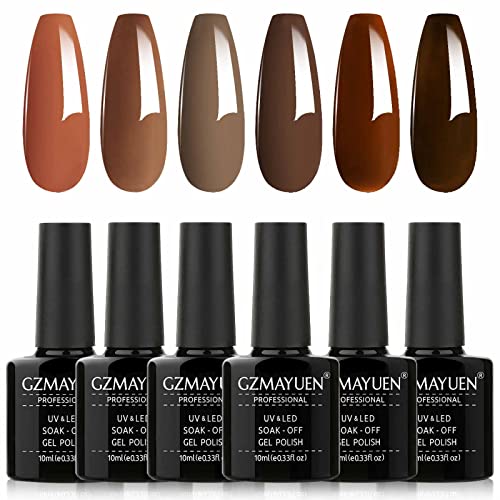 GZMAYUEN Esmaltes Permanentes para Uñas Marrón Esmalte Gel Semipermanente Esmalte UV Gel Polish Gel Uñas Semipermanente Set 6Pcs